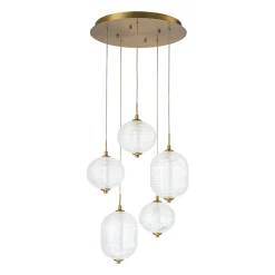 5-Light Cluster Ribbed Glass LED Round Entryway Chandelier
