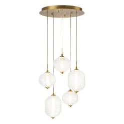 5-Light Cluster Ribbed Glass LED Round Entryway Chandelier
