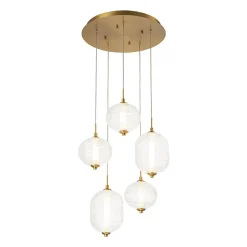 5-Light Cluster Ribbed Glass LED Round Entryway Chandelier