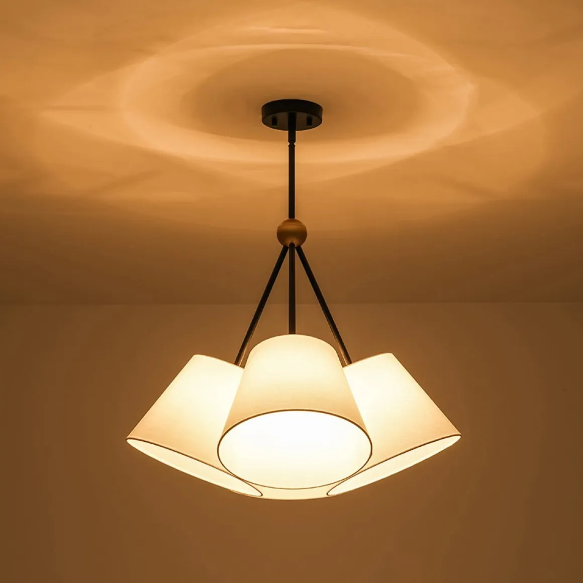 4-Light Cluster White Fabric Cone Shade Chandelier