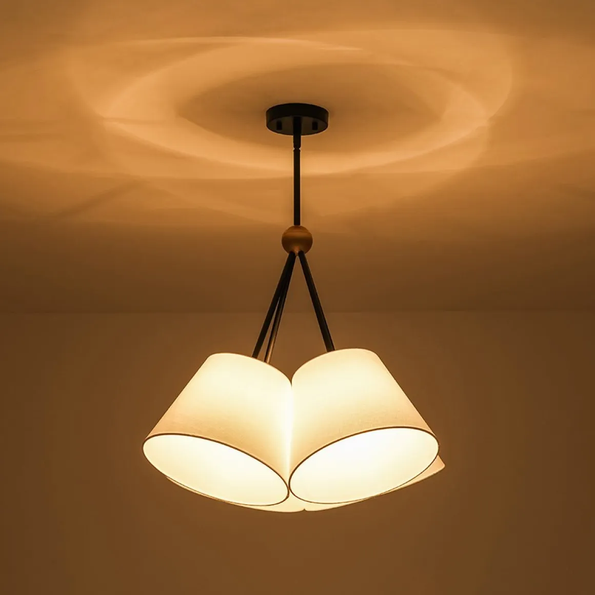 4-Light Cluster White Fabric Cone Shade Chandelier