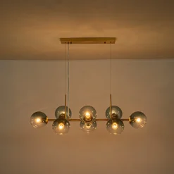 8-Light Color Tinted Glass Globe Bubble Linear Island Chandelier