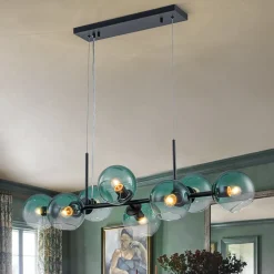 8-Light Color Tinted Glass Globe Bubble Linear Island Chandelier