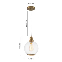 1-Light Corded Seeded Glass Globe Kitchen Pendant Light