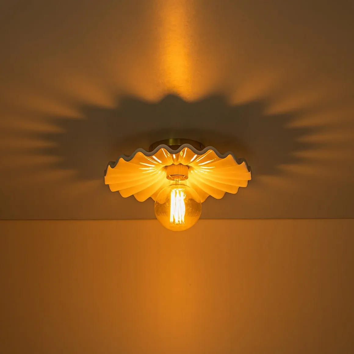 1-Light Creamy Ceramic Shade Semi Flush Mount