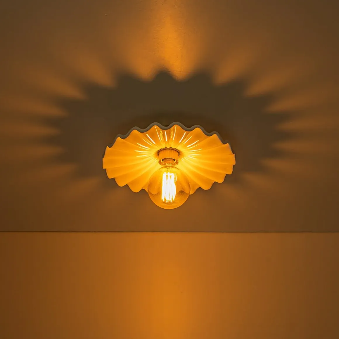 1-Light Creamy Ceramic Shade Semi Flush Mount