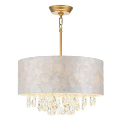 4-Light Crystal Accented Capiz Shell Drum Lantern Pendant