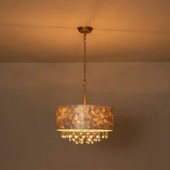 4-Light Crystal Accented Capiz Shell Drum Lantern Pendant