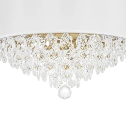 4-Light Crystal Accented White Fabric Drum Cage Chandelier