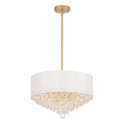 4-Light Crystal Accented White Fabric Drum Cage Chandelier