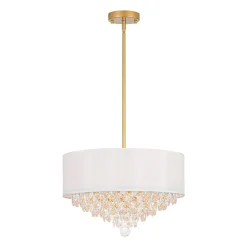 4-Light Crystal Accented White Fabric Drum Cage Chandelier