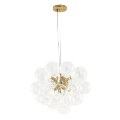 6-Light Dimmable Brass Cluster Clear Glass Bubble Sphere Chandelier