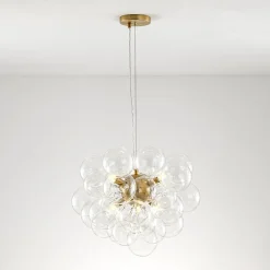6-Light Dimmable Brass Cluster Clear Glass Bubble Sphere Chandelier