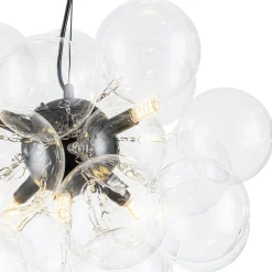 6-Light Dimmable Brass Cluster Clear Glass Bubble Sphere Chandelier