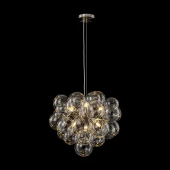 6-Light Dimmable Brass Cluster Clear Glass Bubble Sphere Chandelier