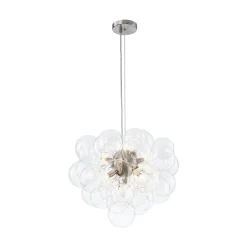 6-Light Dimmable Brass Cluster Clear Glass Bubble Sphere Chandelier