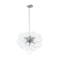 6-Light Dimmable Brass Cluster Clear Glass Bubble Sphere Chandelier