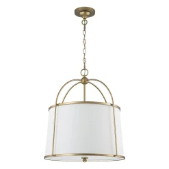 4-Light Distressed Gold White Linen Drum Lantern Pendant