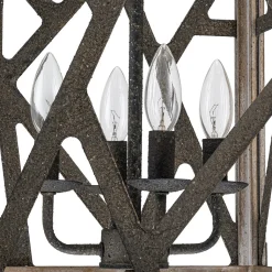 4-Light Distressed Wooden Square Cage Pendant Light