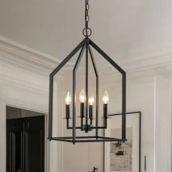 4-light Farmhouse Candle Style Black Lantern Pendant Light