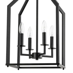 4-light Farmhouse Candle Style Black Lantern Pendant Light