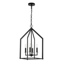 4-light Farmhouse Candle Style Black Lantern Pendant Light