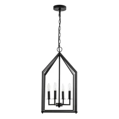 4-light Farmhouse Candle Style Black Lantern Pendant Light