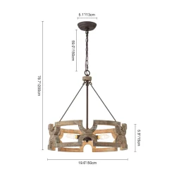 3-Light Farmhouse Open Aged Wood Drum Pendant Light