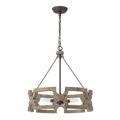 3-Light Farmhouse Open Aged Wood Drum Pendant Light