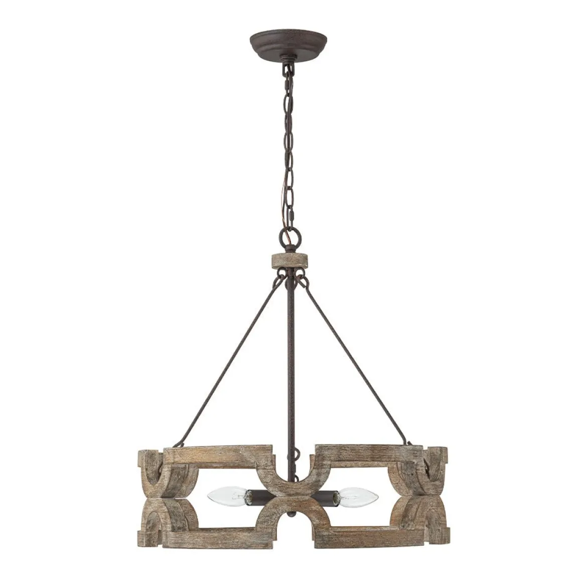3-Light Farmhouse Open Aged Wood Drum Pendant Light