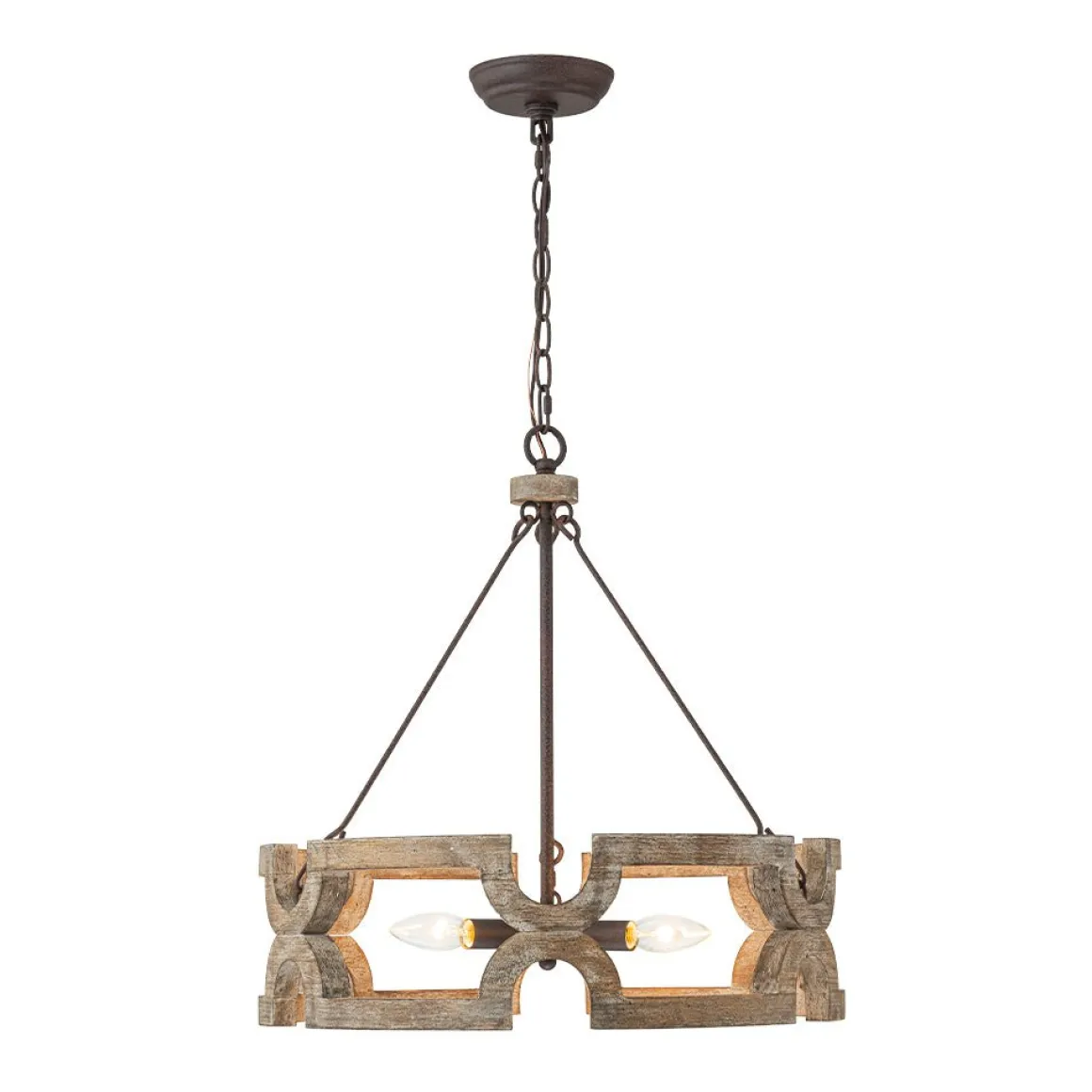 3-Light Farmhouse Open Aged Wood Drum Pendant Light