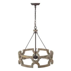 3-Light Farmhouse Open Aged Wood Drum Pendant Light