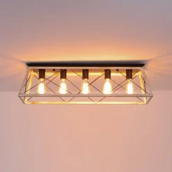 5-Light Farmhouse Rectangular Cage Semi Flush Mount