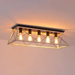5-Light Farmhouse Rectangular Cage Semi Flush Mount
