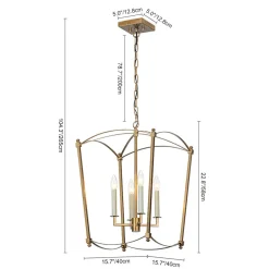 4-light French Antique Gold Candle Square Lantern Chandelier