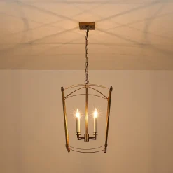 4-light French Antique Gold Candle Square Lantern Chandelier