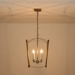 4-light French Antique Gold Candle Square Lantern Chandelier