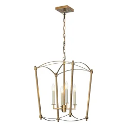 4-light French Antique Gold Candle Square Lantern Chandelier