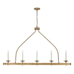 5-Light French Distressed Gold Candle Linear Island Chandelier