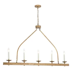 5-Light French Distressed Gold Candle Linear Island Chandelier