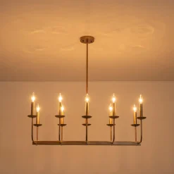 10-Light French Vintage Candle Style Linear Island Chandelier