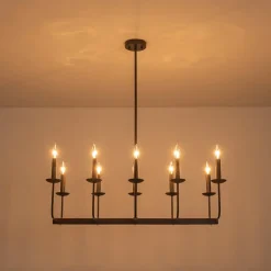 10-Light French Vintage Candle Style Linear Island Chandelier