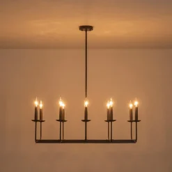 10-Light French Vintage Candle Style Linear Island Chandelier