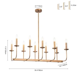 10-Light French Vintage Candle Style Linear Island Chandelier