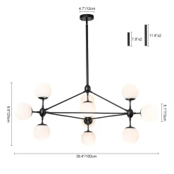 10-Light Frosted Glass Globe Geometric Chandelier