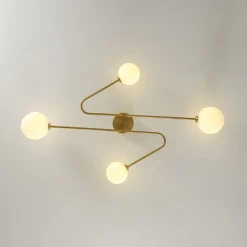 4-Light Frosted Glass Globe Linear Sputnik Semi Flush Mount