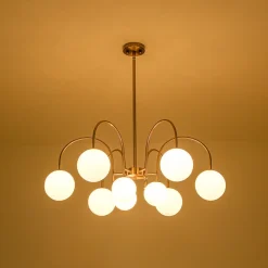 9-Light Goose Arm Opal Glass Bubble Tiered Chandelier
