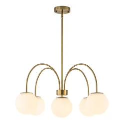 5-Light Goose Arm Opal Glass Globe Round Sputnik Chandelier