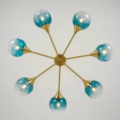 7-light Gradient Blue Glass Globe Round Sputnik Chandelier