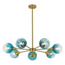 7-light Gradient Blue Glass Globe Round Sputnik Chandelier